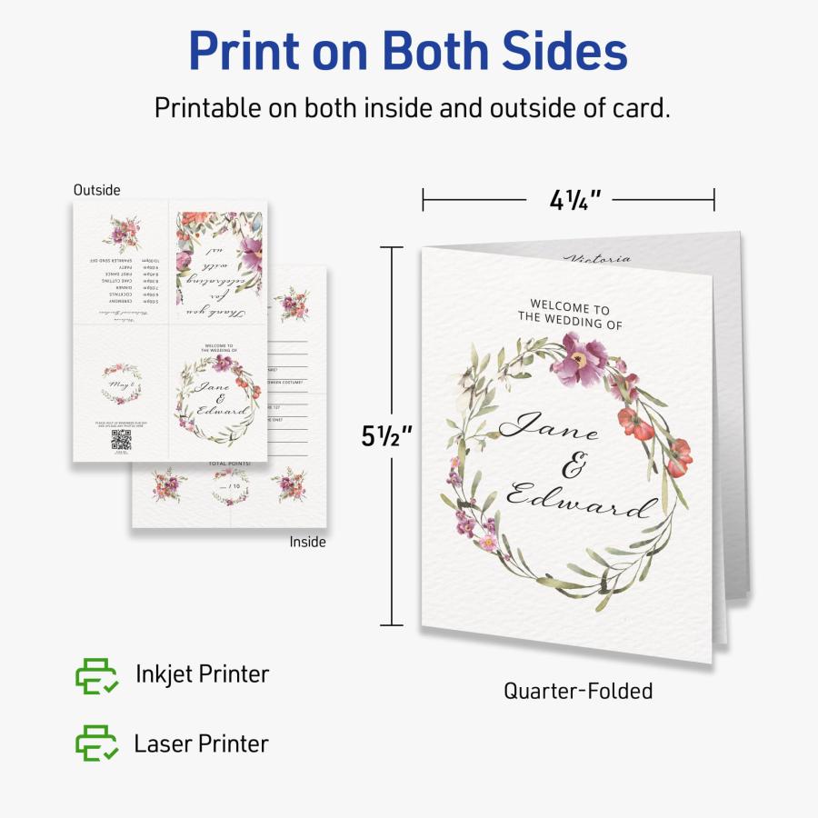 Avery Printable Rectangle Quarter Fold Greeting Cards， 4.25" x 5.5"， Textured Matte White， Laser ＆ Inkjet Compatible， 50 Total， Great for Product Bra_5
