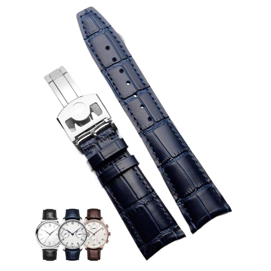 LIGUONM レザー腕時計ベルト IWC Portofino/Portugiese Chronograph/Portuguese-7対応 ブルー 20mmの画像