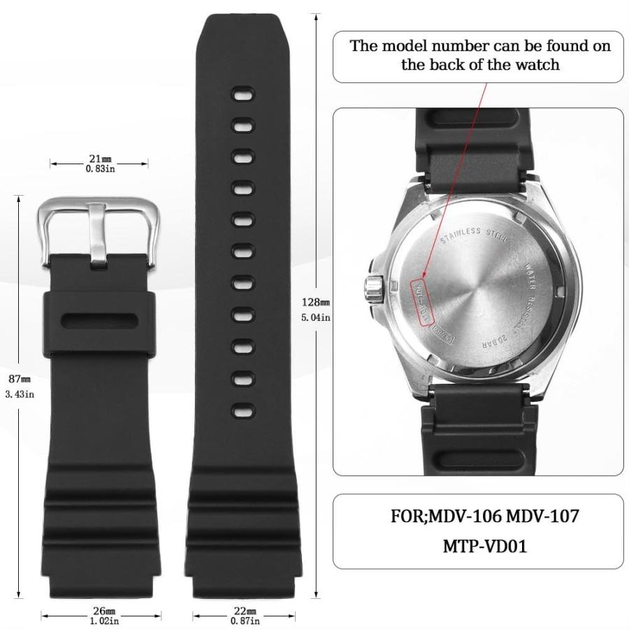 カシオ MDV-106/AMW320/MTP-VD01対応 22mm 交換用ラバーベルト