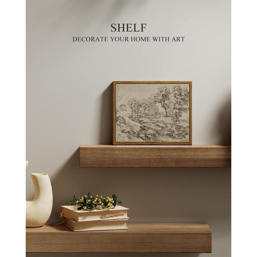InSimSea Framed Canvas Print Art, Vintage Sketch Landscape Painting, Rustic Farmhouse Cottage Decor for Hallway Wall Floating Shelf Desk Vanity Fireplの画像