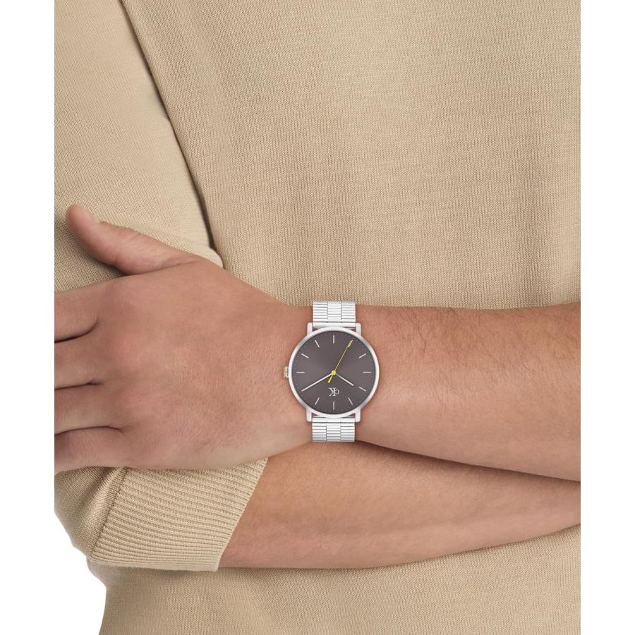 Calvin Klein CK リアル メンズ クォーツ 42mm スリムケース ダークグレーダイヤル シルバーブレスレット 30m防水の画像