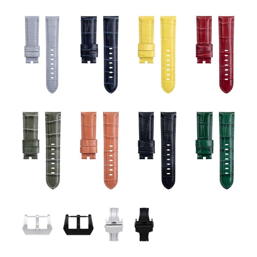 Breitlingシリーズ用 20/22/24mm 本革牛革バンブーレザー腕時計ベルト(レッド3/24mm)の画像