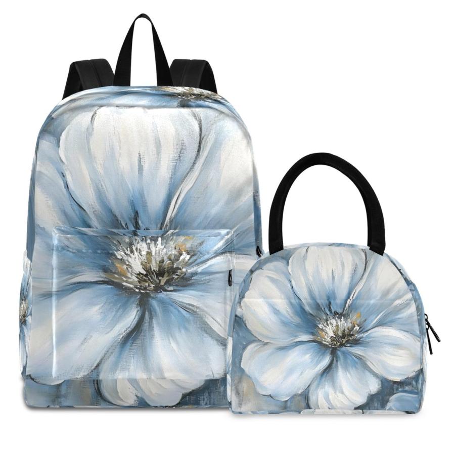 QGBYMX Flower Blue Backpack with Lunch Box - Lightweight Laptop Backpack Fits 15.6" Laptop for Women Men, Travel Bag Daypack for Work Hiking