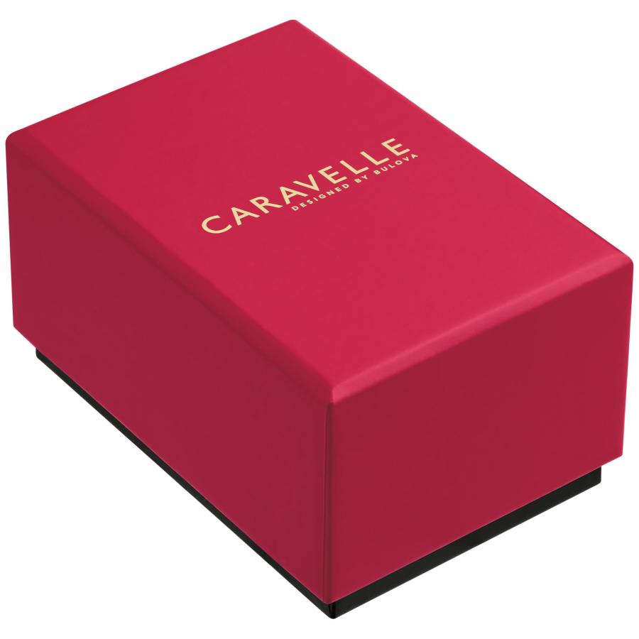 Caravelle Ladies Quartz Dress, Gold-Tone Stainless Steel Case ＆ Red Leather Strap with a Off White Dial (Style: 44L270)の画像