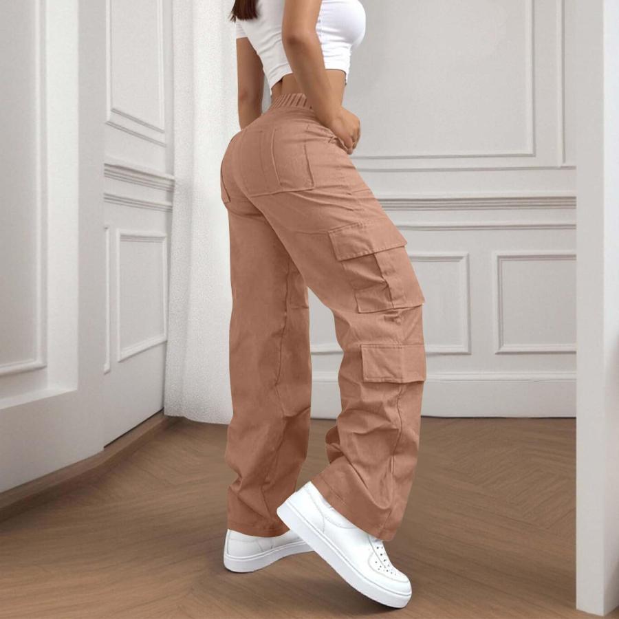 Plus Size Cotton Cargo Pants for Women Elastic High Waist Travel Pant Wide Leg Baggy Casual Stretch Trousers Hiking Streetwear with Multi-Pockets Spriの画像