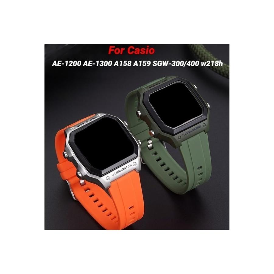 Casio AE-1200/AE-1300/A158/A159/SGW-300/SGW-400/W218H対応 18mm シリコン腕時計バンド（ダークレッド・スチール）の画像