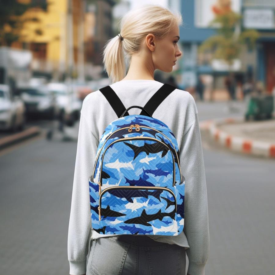 Tatenale Marine Bright Sky Blue Shark Laptop Backpack Women Travel Work Womens Backpack with Large Capacity Quilted College Bags Casual Daypack Fashioの画像