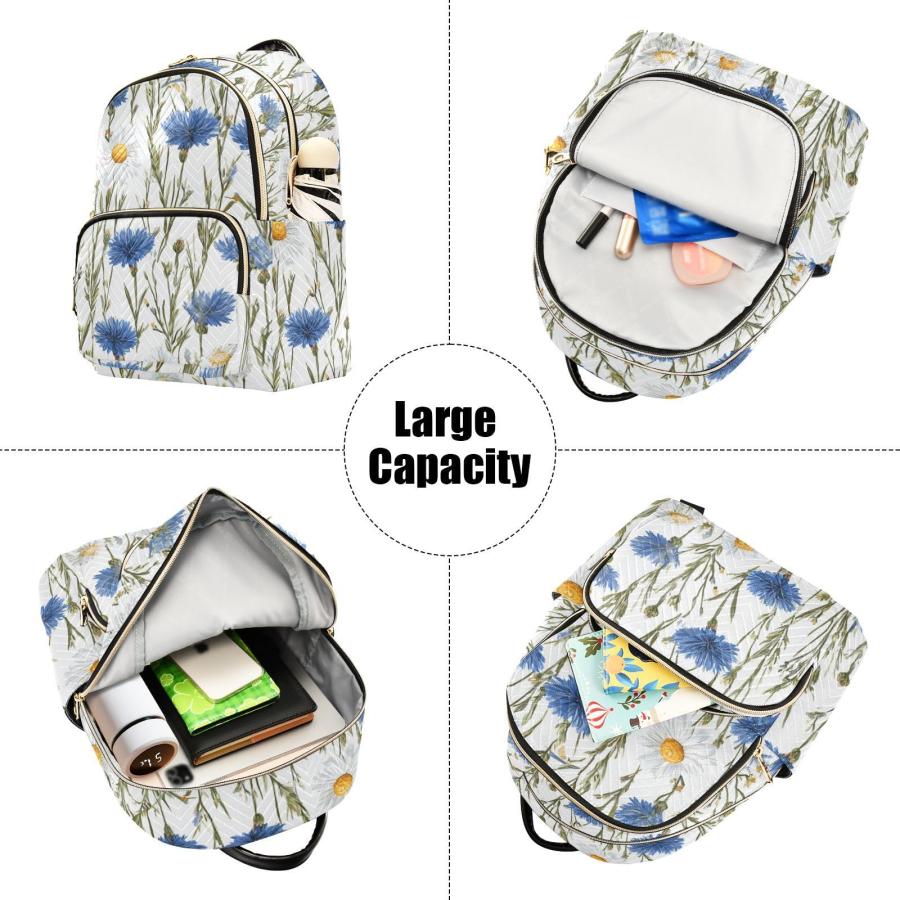 Tatenale Blue and White Daisy03 Laptop Backpack Women Travel Work Womens Backpack with Large Capacity Quilted College Bags Casual Daypack Fashion03の画像