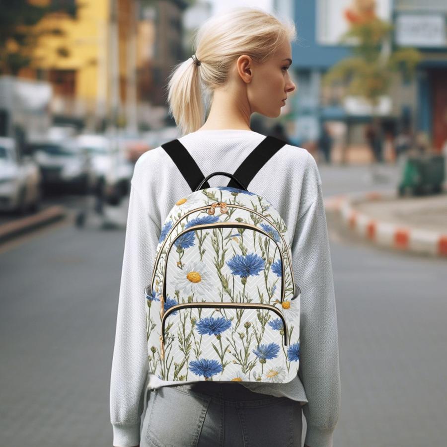 Tatenale Blue and White Daisy03 Laptop Backpack Women Travel Work Womens Backpack with Large Capacity Quilted College Bags Casual Daypack Fashion03の画像