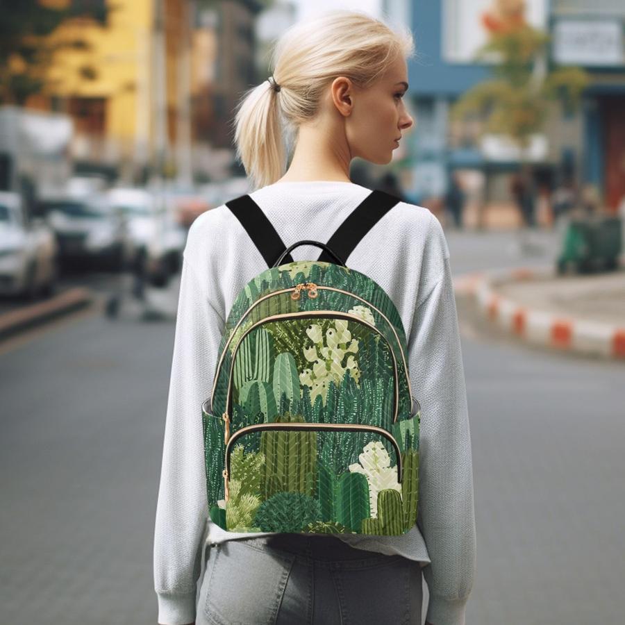 Tatenale Cactus Succulents Green Floral Laptop Backpack Women Travel Work Womens Backpack with Large Capacity Quilted College Bags Casual Daypack Fashの画像