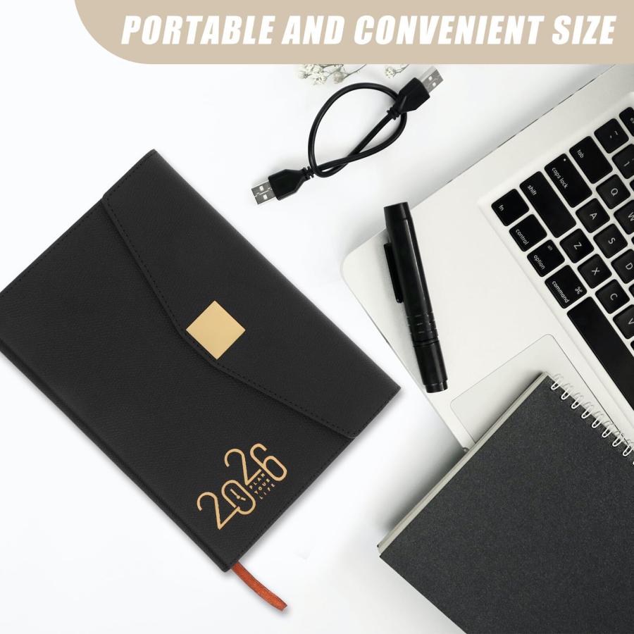 2026年 デイリーアジェンダ手帳 365ページ ブラックカバー 厚口裏抜けしにくい用紙 アポイントメント帳 オフィス・自宅用_2