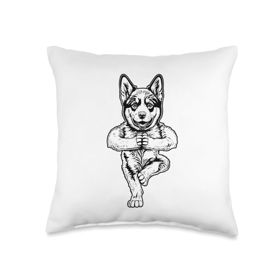 Siberian Husky Yoga Puppy Dog Funny Tree Pose Vrikshasana Throw Pillow