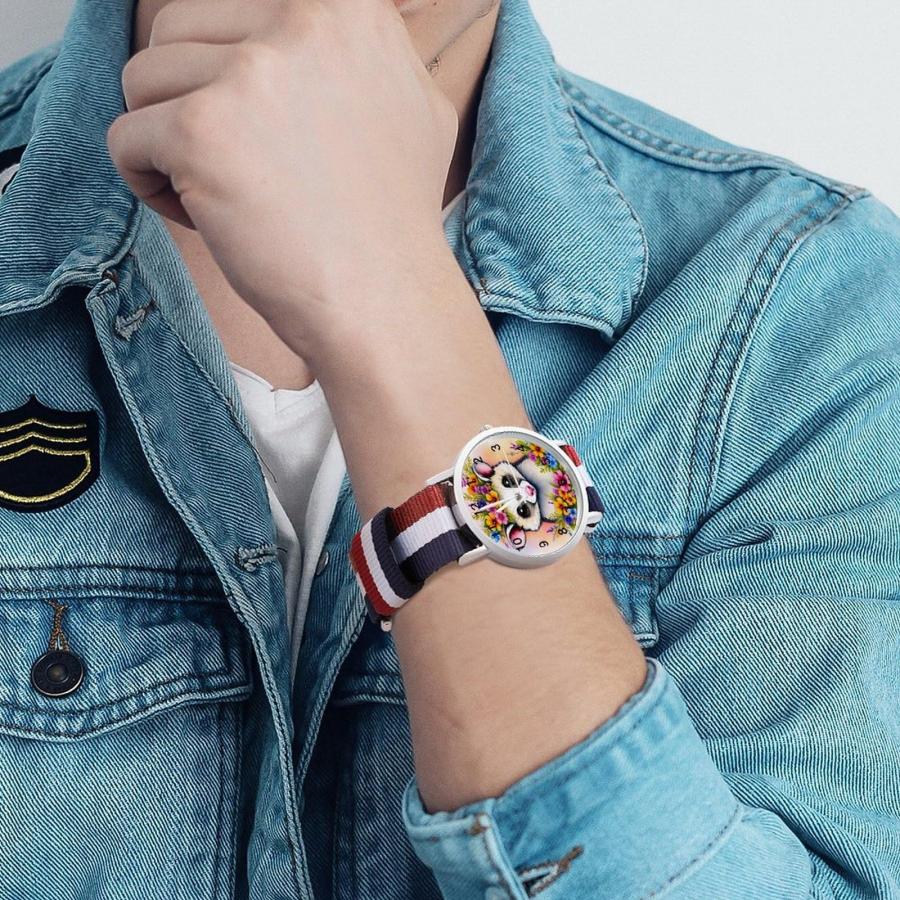 HTSAHKV Opossum with Garlands Watches for Men with Woven Strap Scale Dial, Lightweight Casual Fashion Watch, Durable Adjustable Band for Daily Wear 1.の画像
