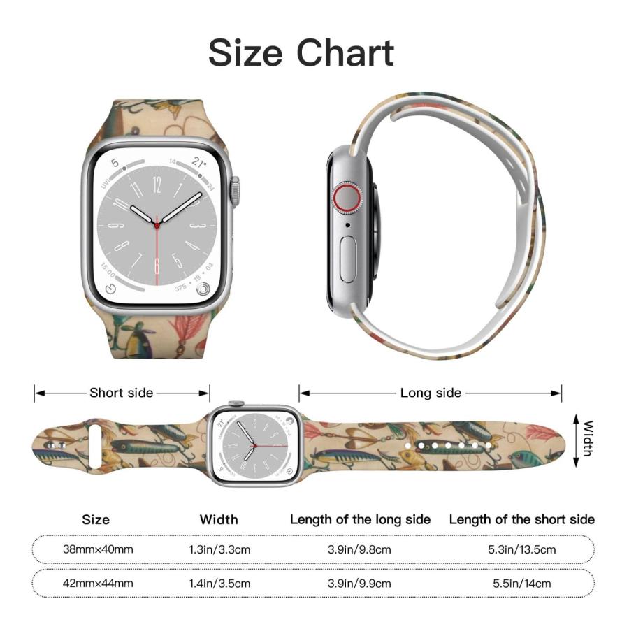 釣り用ルアー柄 Apple Watch対応 シリコンスポーツバンド 38/40/42/44mm iWatch Series 1〜7/SE対応の画像