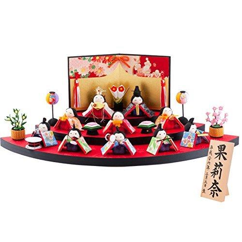 雛人形 ひな人形 ちりめん 扇面三段わらべ雛10人揃い 立札付きセット