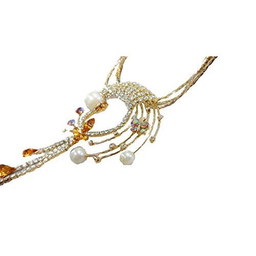 お得セット 蝶 ３連ネックレス パールモチーフ フォーマルネックレス トパーズ色スワロ お揃いになるピアスがあるネックレス ゴールド色台 ネックレス ペンダント Folliq4 Com