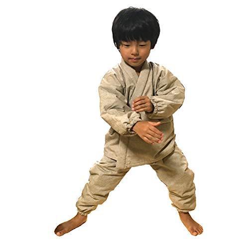 キッズ 冬用 紬織 作務衣 フリース裏143-1903w (130, ベージュ)