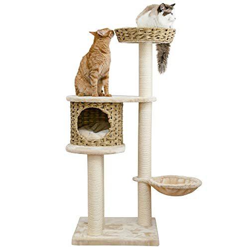 Mwpo 新デザイン ラタン製 キャットタワー 洗える 据え置き おしゃれ 大型猫 多頭飼い 北欧 籐 麻 爪とぎ ハンモック ベッド 品番616 キャットタワー ペット用品