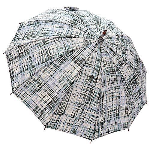 マサキ 晴雨兼用傘 長傘 手書き風チェックプリント UV防止加工付き 麻100％ 日本製 531701（グリーン系）