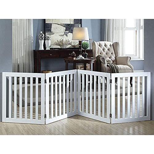 unipaws 木製犬用ゲート、折り式バリア、ペット用家具フェンス 、白い ペット用品 フェンス