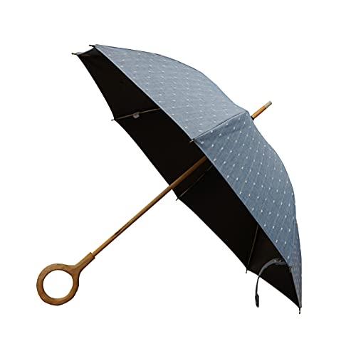 日本製　晴雨兼用　長傘　遮光率99.99％以上　フリンジドットシェード…　小宮商店　1級遮光　(ブルー)
