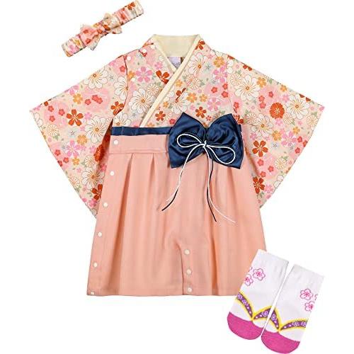 BECOS 袴ロンパース 女の子 着物 ベビー お宮参り 初節句 (ピンク桜, 70)