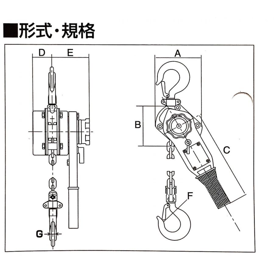 ヒッパラー　レバーホイスト　揚程１．５ｍ　定格荷重１．６ｔ　チェーンレバー　レバーブロック