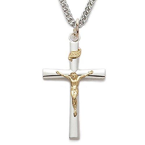 【並行輸入品】スターリングシルバーフレア十字架ペンダントwithゴールドトーンコーパス、1?1?/ 8インチ True Faith Jewelr_1