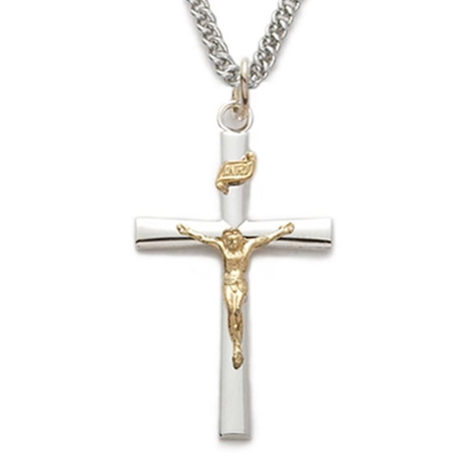 【並行輸入品】スターリングシルバーフレア十字架ペンダントwithゴールドトーンコーパス、1?1?/ 8インチ True Faith Jewelr_3