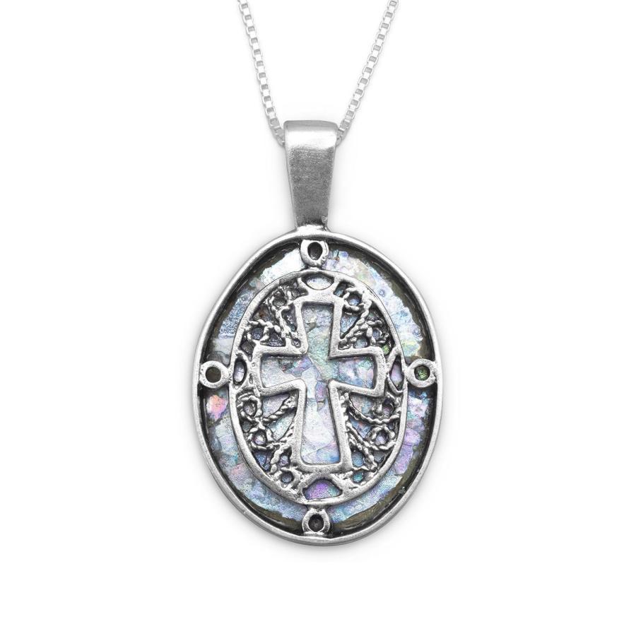 【並行輸入品】古代ローマガラスネックレスフィリグリークロススターリングシルバーイスラエル製ボックスチェーンIncluded Ancient Ro_3