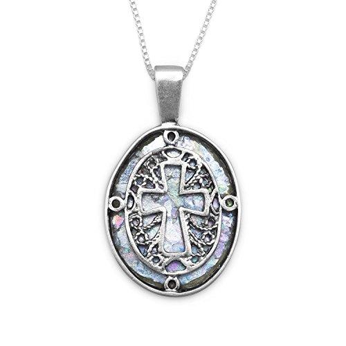 【並行輸入品】古代ローマガラスネックレスフィリグリークロススターリングシルバーイスラエル製ボックスチェーンIncluded Ancient Ro_4
