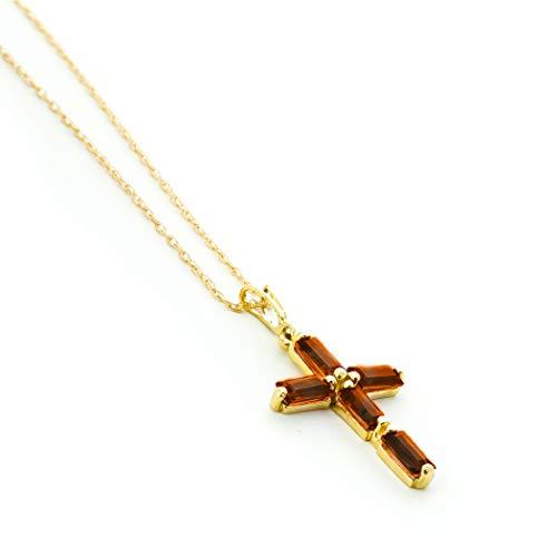【並行輸入品】Galaxy Gold GG 14K ソリッドゴールド 18インチ ネックレス ガーネットクロスペンダント, 金属, ガーネットの画像