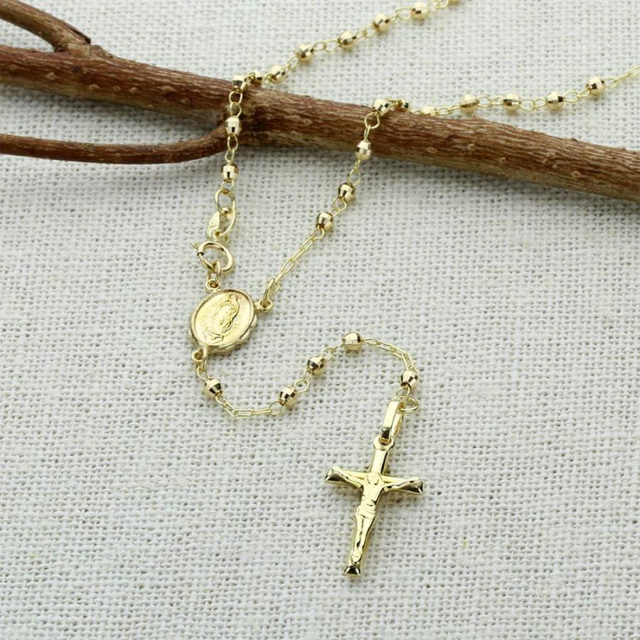 【並行輸入品】14K イエローゴールド ロザリオ ネックレス 2.5mm ビーズ ロザリー チェーン ネックレス (16 18 20インチ) Sの画像