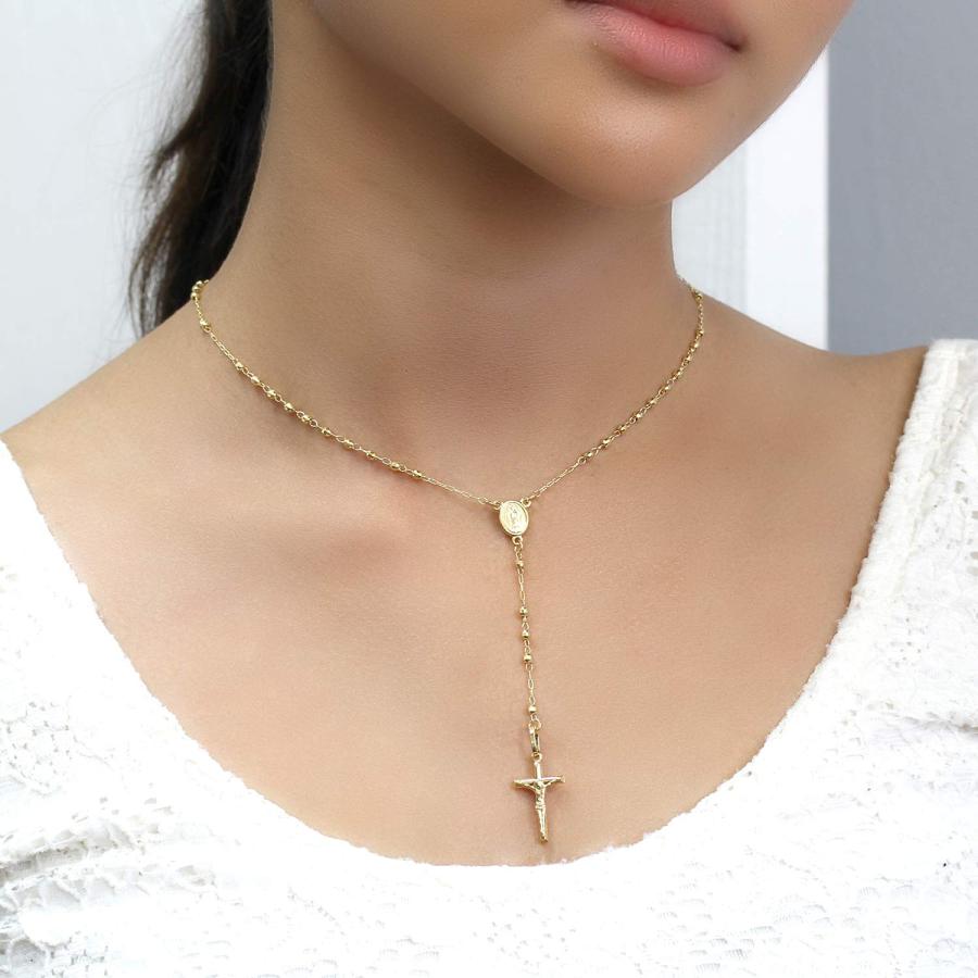 【並行輸入品】14K イエローゴールド ロザリオ ネックレス 2.5mm ビーズ ロザリー チェーン ネックレス (16 18 20インチ) Sの画像