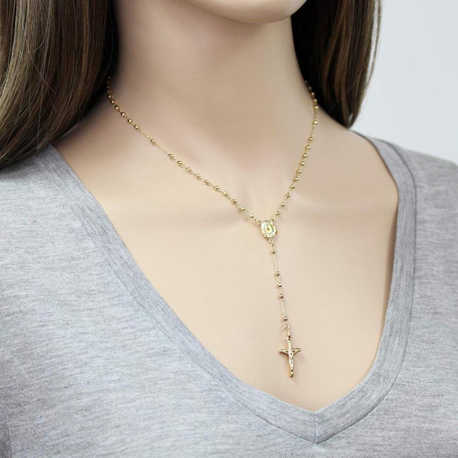 【並行輸入品】14K イエローゴールド ロザリオ ネックレス 2.5mm ビーズ ロザリー チェーン ネックレス (16 18 20インチ) Sの画像