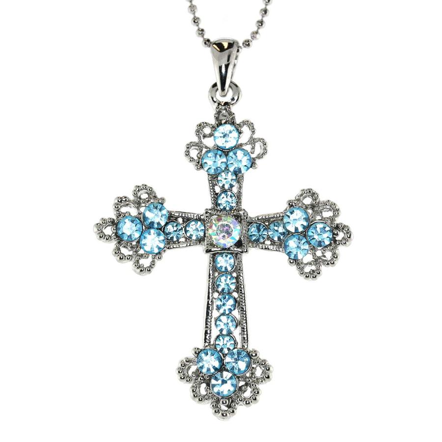 【並行輸入品】Sparkling模造ラインストーンクロスペンダントチェーンネックレス Mevoi Sparkling AB and Blue S