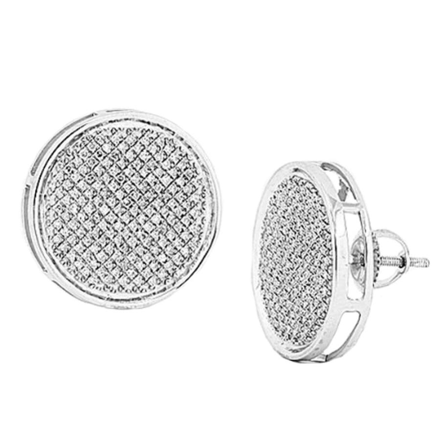 【並行輸入品】0.50カラットCTWスターリングシルバーReal Diamond Pave DiscメンズヒップホップIcedスタッドイヤリングの画像