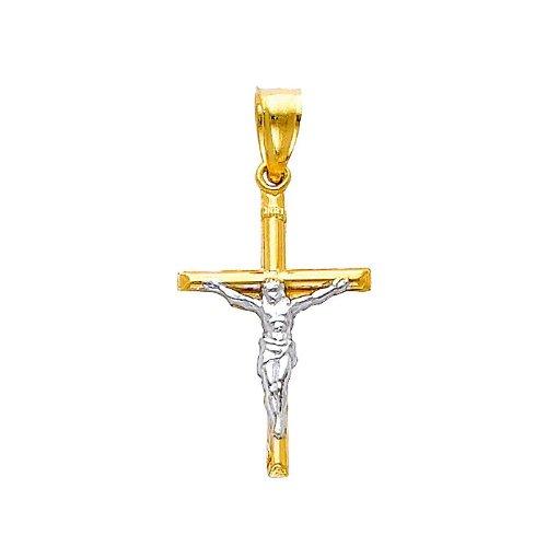 【並行輸入品】14K ツートーンゴールド イエス クロス 宗教ペンダント 1.2mmシンガポールチェーンネックレス The World Jeweの画像