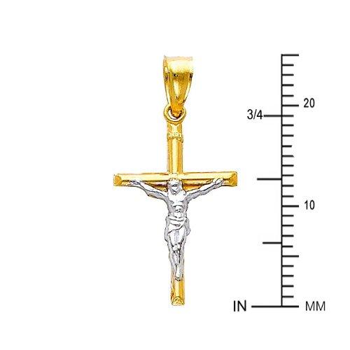 【並行輸入品】14K ツートーンゴールド イエス クロス 宗教ペンダント 1.2mmシンガポールチェーンネックレス The World Jeweの画像