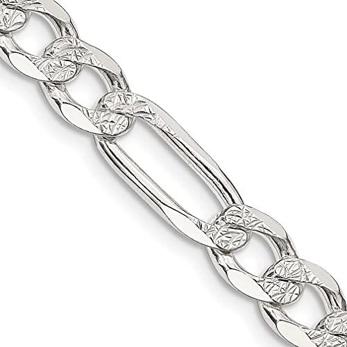 【並行輸入品】925スターリングシルバー 7mm パヴ フラットリンク フィガロチェーンネックレス 22インチ ペンダント チャーム ファインジの画像