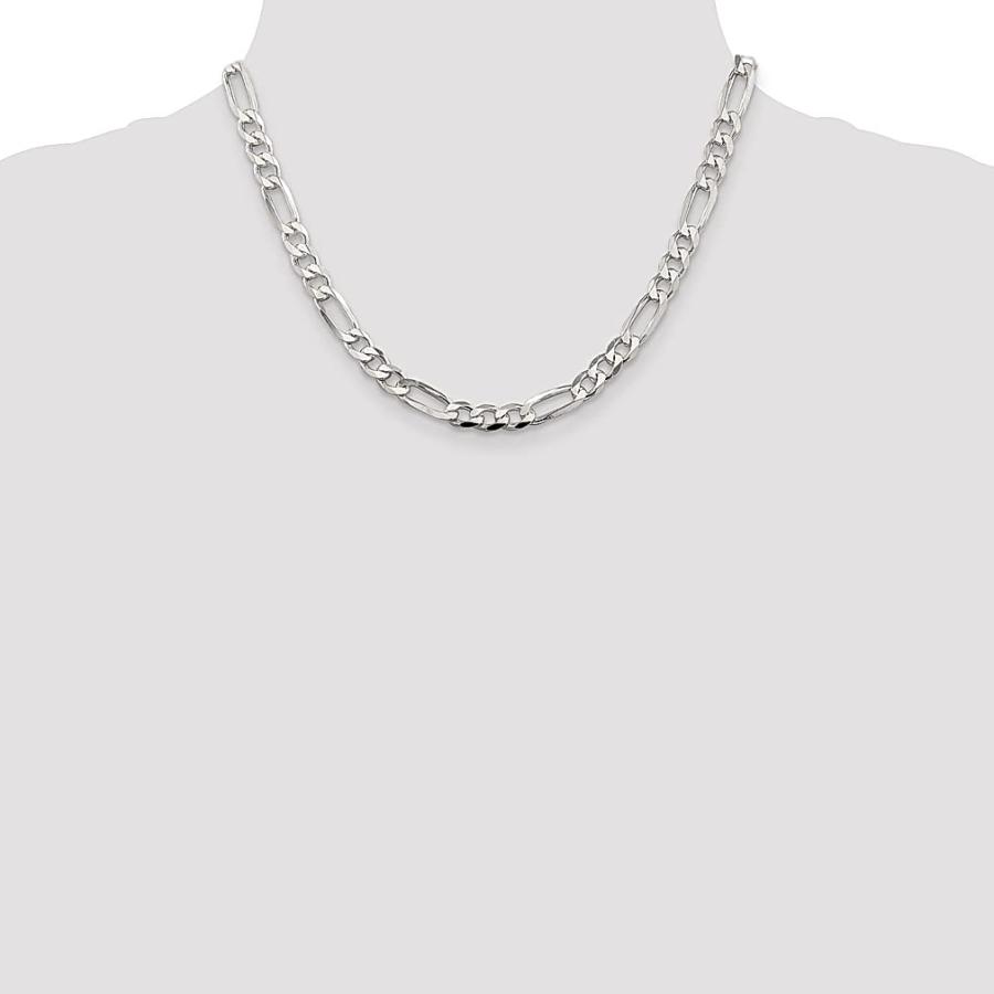 【並行輸入品】925スターリングシルバー 7mm パヴ フラットリンク フィガロチェーンネックレス 22インチ ペンダント チャーム ファインジの画像