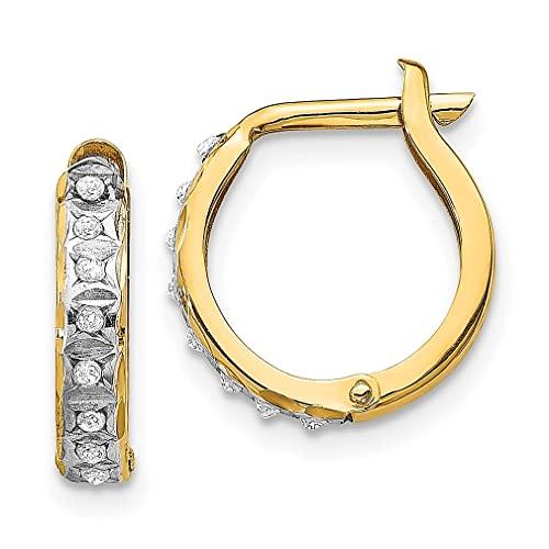 【並行輸入品】14K イエローゴールド ダイヤモンド ラウンド ヒンジ フープ イヤリング ファインジュエリー 女性へのギフトに， 該当なし，_1