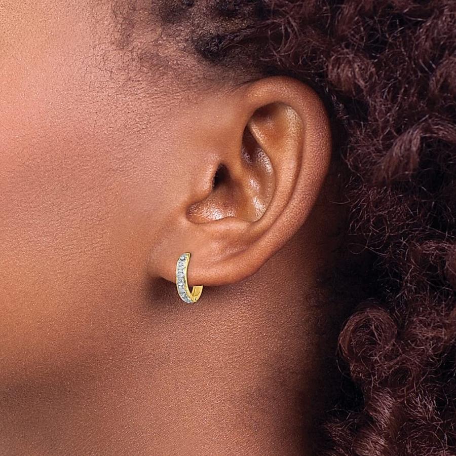 【並行輸入品】14K イエローゴールド ダイヤモンド ラウンド ヒンジ フープ イヤリング ファインジュエリー 女性へのギフトに， 該当なし，_6