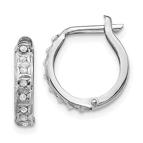 【並行輸入品】14K ホワイト ゴールド ダイヤモンド ラウンド ヒンジ フープ イヤリング ファインジュエリー 女性へのギフトに， ホワイトゴ_1