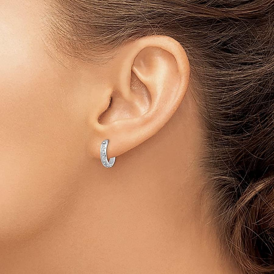【並行輸入品】14K ホワイト ゴールド ダイヤモンド ラウンド ヒンジ フープ イヤリング ファインジュエリー 女性へのギフトに， ホワイトゴ_6