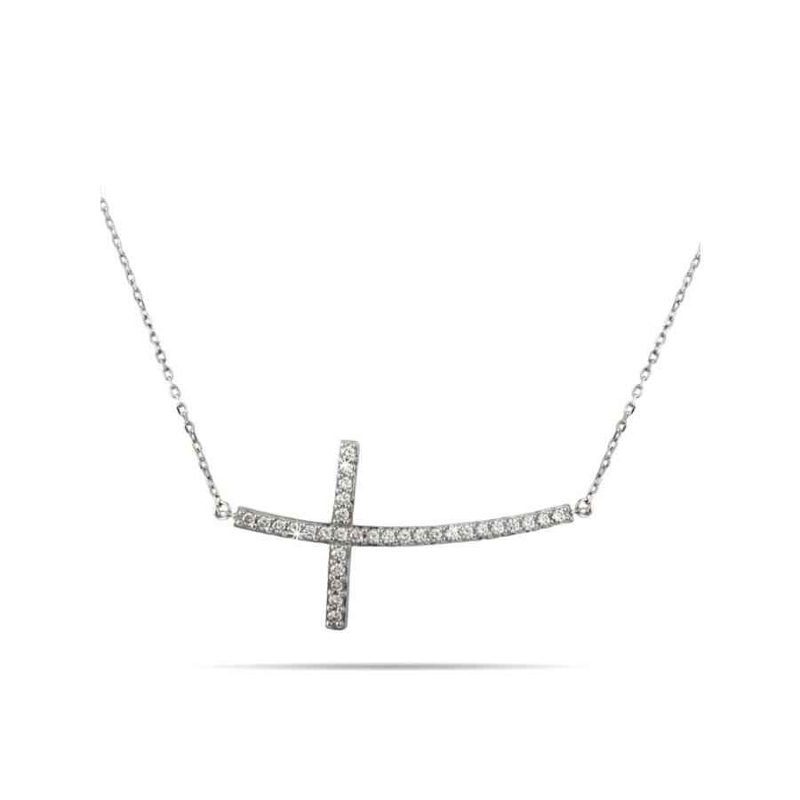 【並行輸入品】大きなカーブしたキュービックジルコニアサイドウェイクロスネックレス。 Women's Sterling Silver Sidewa_3