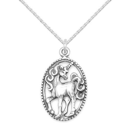 【並行輸入品】フレーム入りユニコーンチャームネックレススターリングシルバーチェーン付き AzureBella Jewelry Framed Un_1