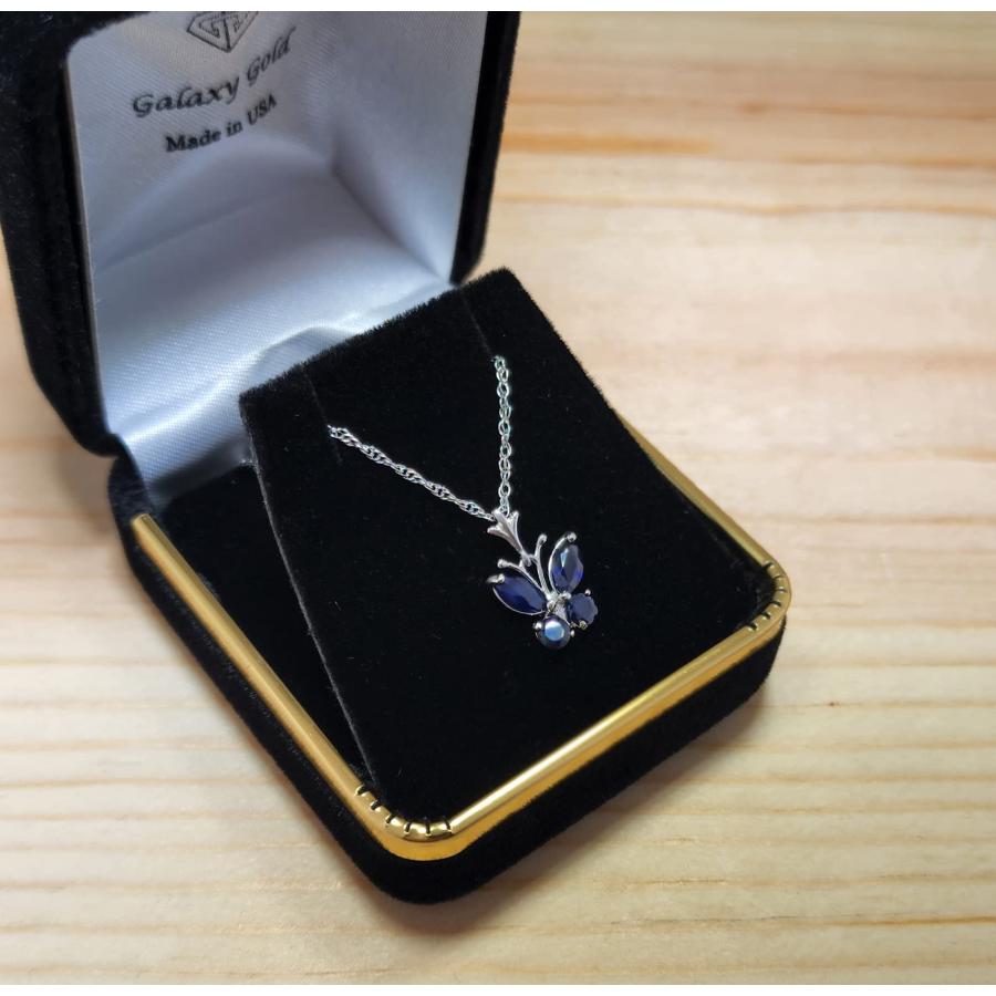 【並行輸入品】Galaxy Gold GG 14K ホワイトゴールド 蝶 天然ブルーサファイア ドロップペンダントネックレス, 金属, サファイの画像
