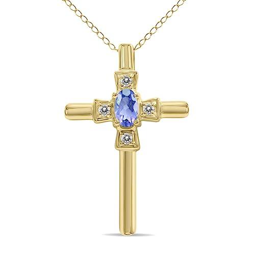【並行輸入品】タンザナイトとダイヤモンドクロスペンダント10?Kイエローゴールド SZUL Tanzanite and Diamond Crosの画像