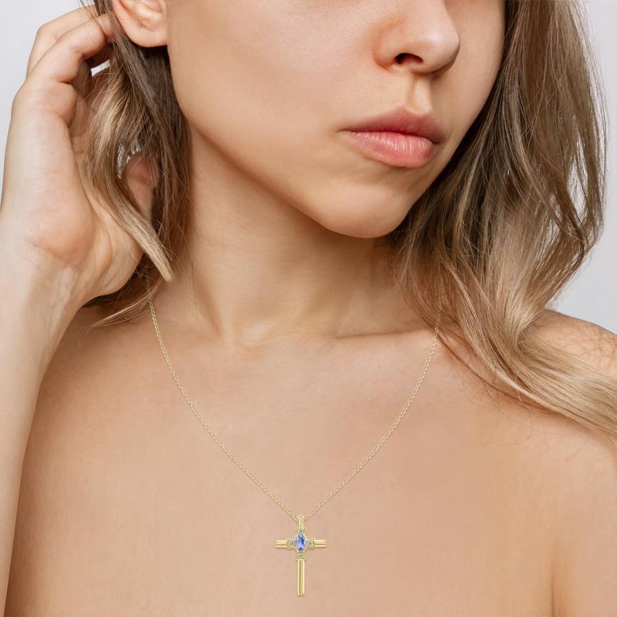 【並行輸入品】タンザナイトとダイヤモンドクロスペンダント10?Kイエローゴールド SZUL Tanzanite and Diamond Crosの画像